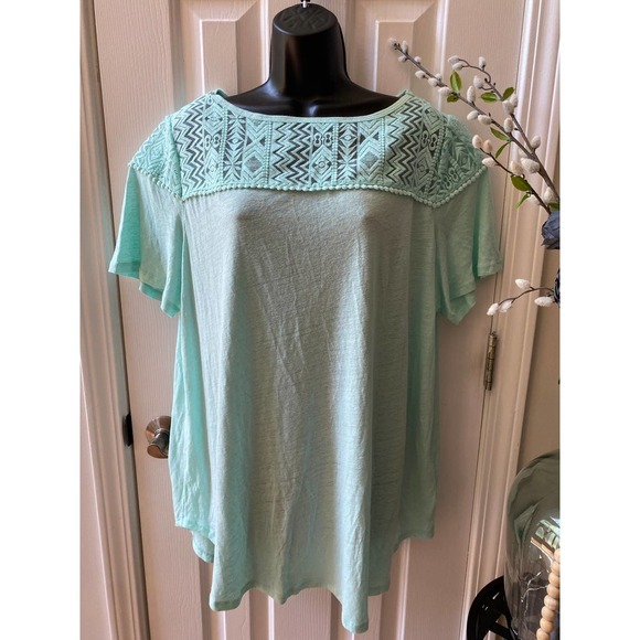 Womens Ava & Viv Linen Blend Top Size X Aqua Embroidery Detail - Picture 1 of 6